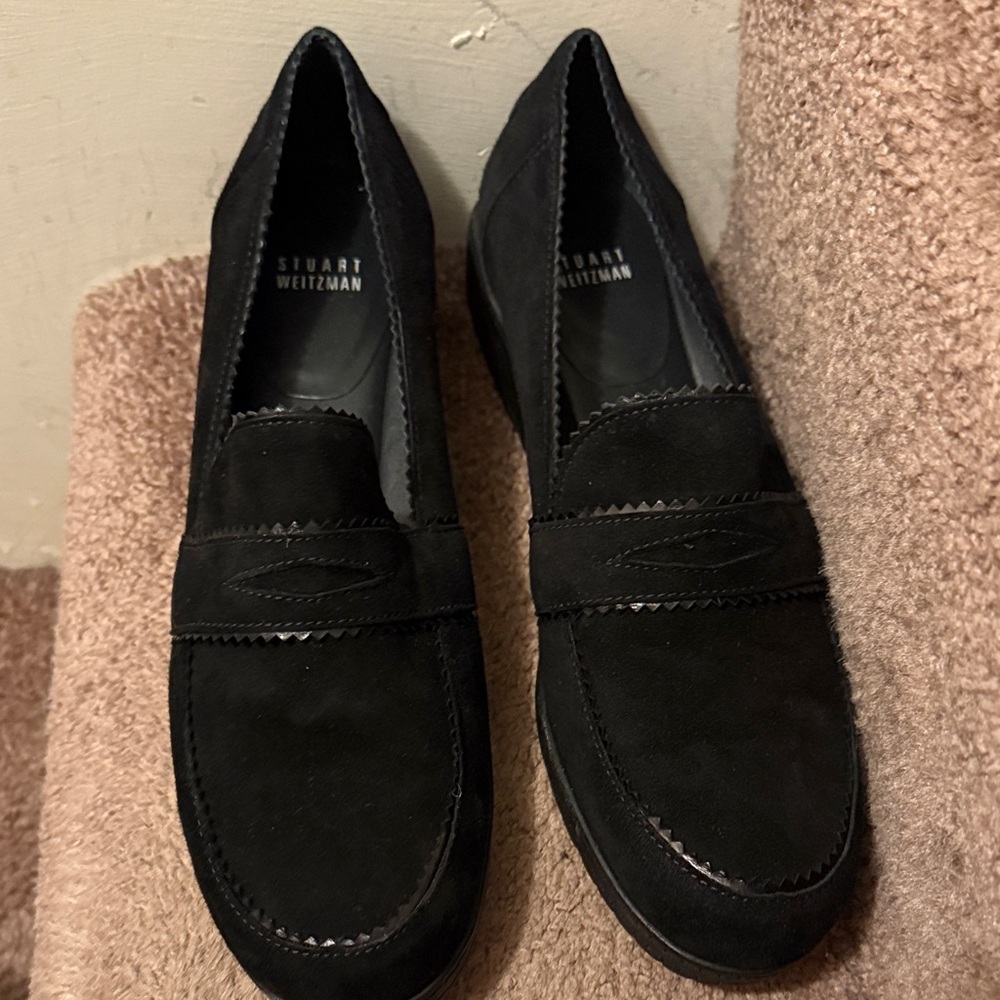 Stuart Weitzman Black Suede Penny Loafers